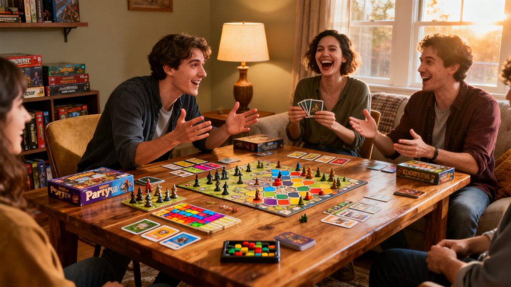 Les caractéristiques qui traitent les activités amusantes autour des jeux de société sans aucun texte